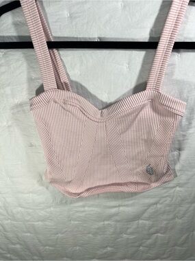 Free People Blush Ribbed Corset Crop Top   M/ L    NWOT